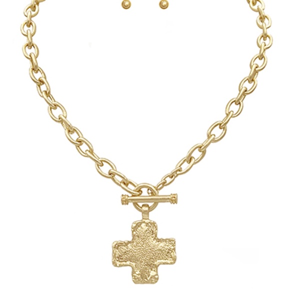 Textured Cross Necklace Set - Picture 1 of 2